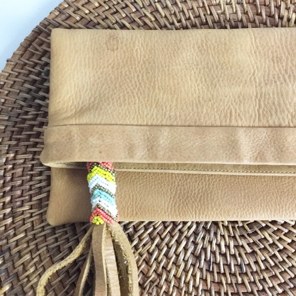 Cleobella Leather Clutch Purse Bag Brown Boho Bead - Picture 5 of 5